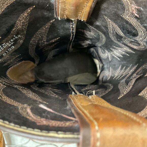 Vintage Justin Ostrich Cowboy Boots Mens 10.5 D Two tone tan full quill * - Picture 10 of 16